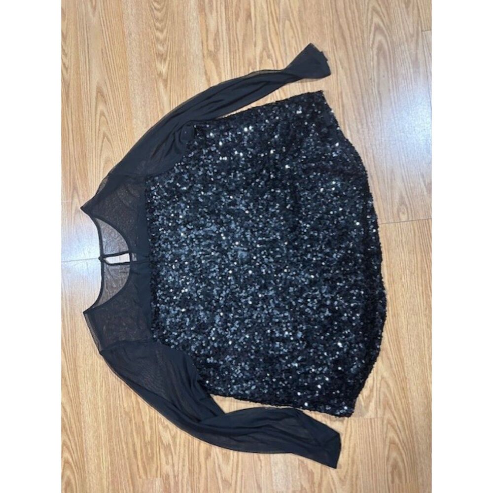 Torrid 3X - Sequin black top -long sheer sleeve - Picture 3 of 4